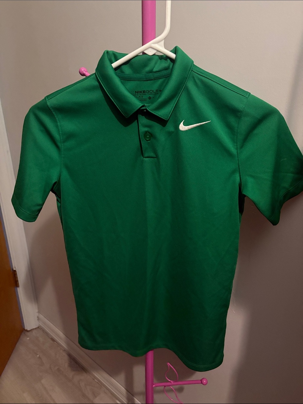 Youth Nike dri-fit Green Short-Sleeve Golf Polo with White Swoosh